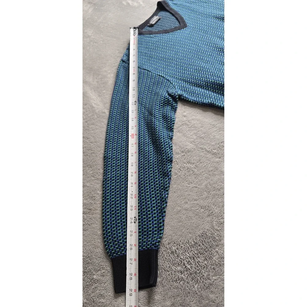 Vintage St Croix Sweater Mens Large Blue Green Geometric Long Sleeve Made In USA